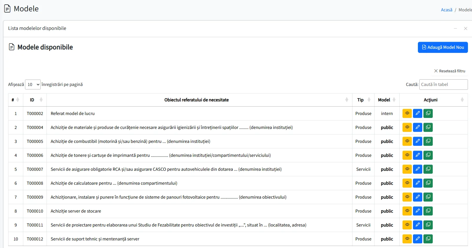 Lista modelelor de referate disponibile